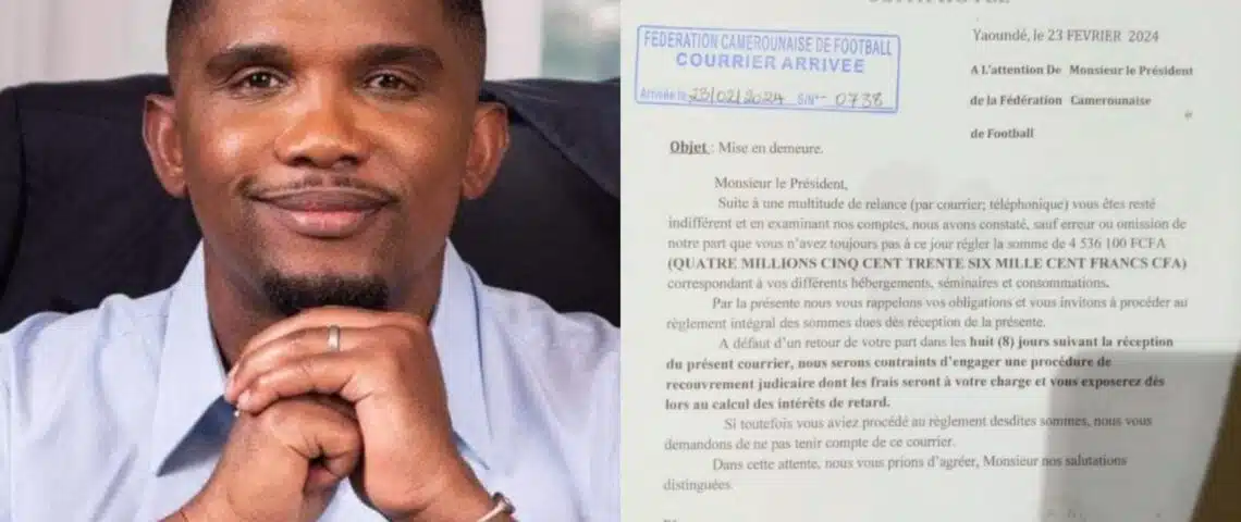 Un hôtel réclame plus de 4,5 millions de FCFA à Samuel Eto’o